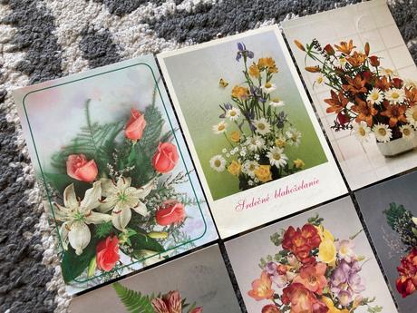Retro pohľadnice kytice 80-90te roky, 