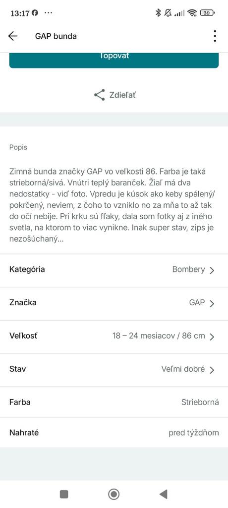 Gap zimná bunda, gap,86