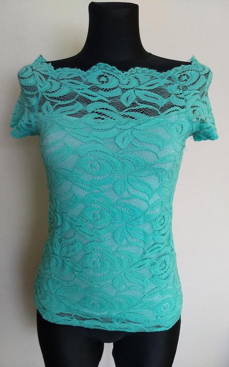 Mentolové krajkované tričko, m