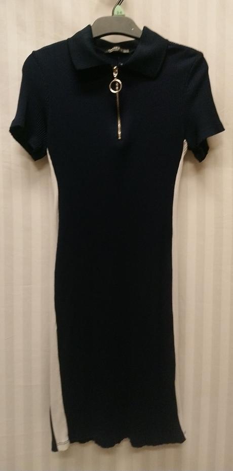Modro biele elastické vrúbkované šaty, bershka, bershka,xs