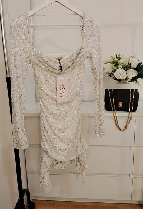 Oh polly marilla trblietavé mini šaty, s / xs