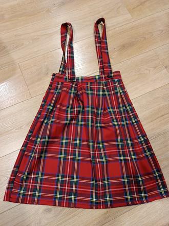 Káro vianočná sukňa na traky, veľ. s-m, m
