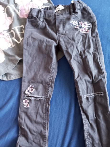 Vyšívané nohavice grátis tricko, h&m,110