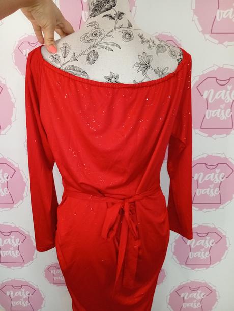 Červené trblietavé šaty s viazaním, 44