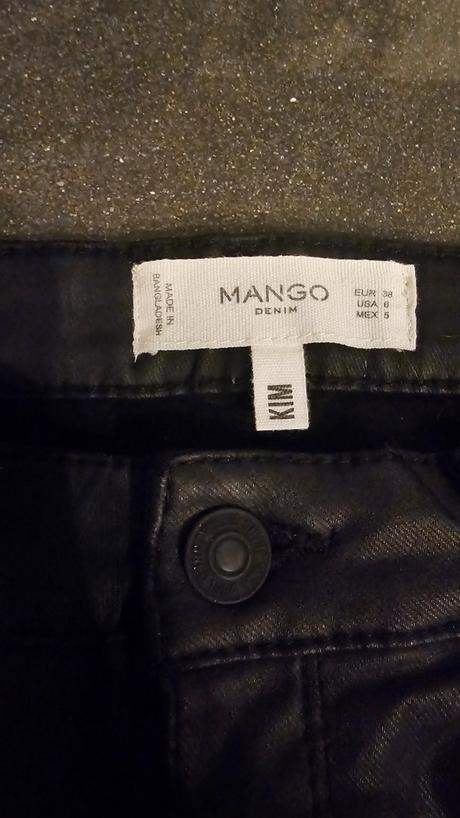 Úzke rifle koženkové, imitácia kože, mango,38