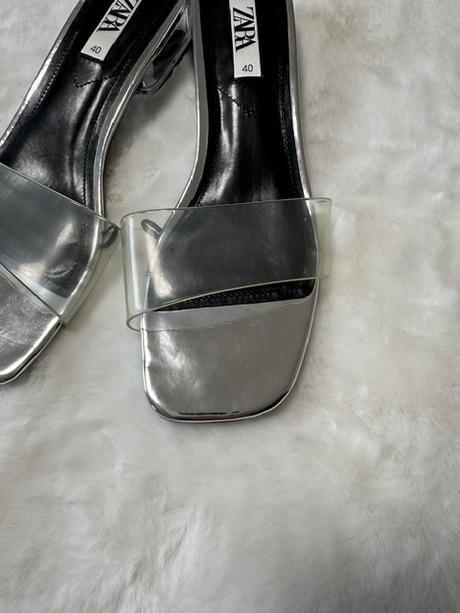 Kožené šľapky s vinylom na nízkom podpätku zara, zara,40