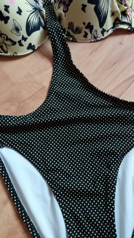 Žlto-čierne plavky s motýľmi - l/xl, l