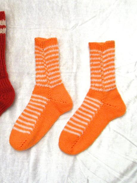 Oranžovo-biele štrikované ponožky, 36 / 37 / 38 / 39 / 40