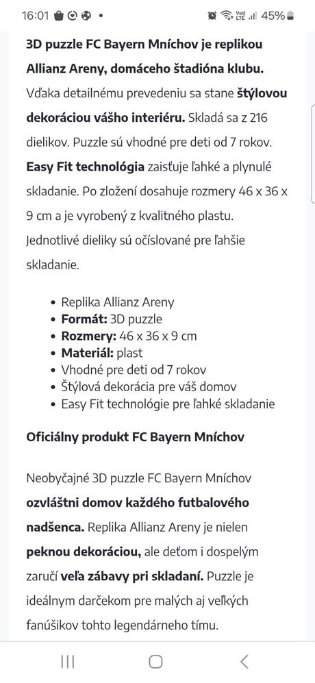 3d puzzle allianz arena fc bayern mníchov, 