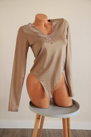 Hnedý body top s čipkou, h&m, h&m,m