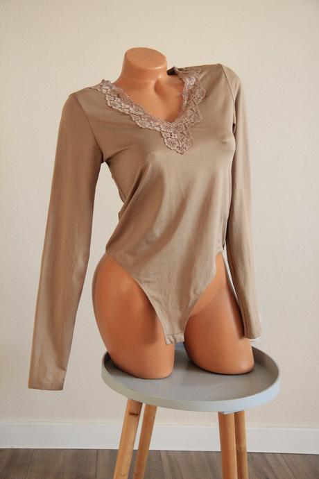Hnedý body top s čipkou, h&m, h&m,m