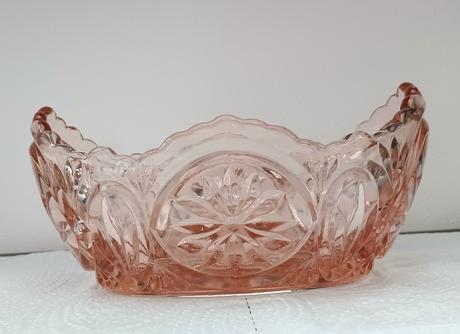Ružová sklenená stará misa,
