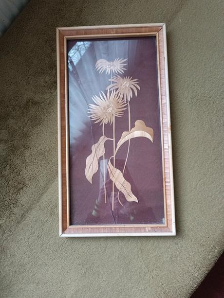 Retro obraz - intarzia - slamová technika, 