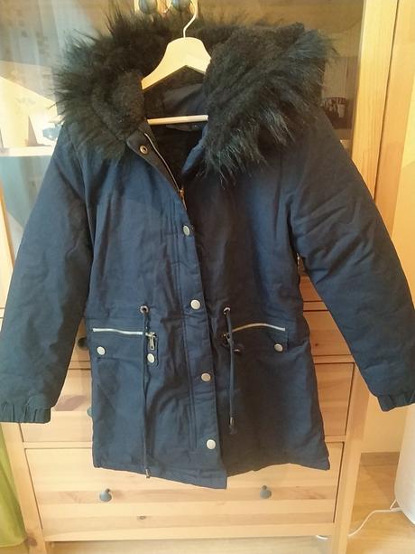 Zimná tmavomodrá bunda kabát, s