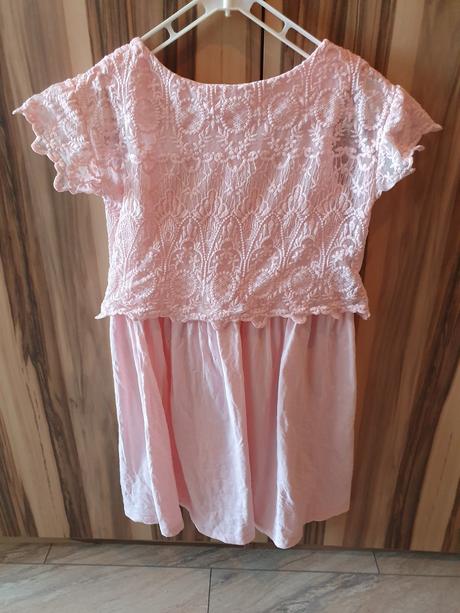 Bledoružové čipkové šaty, h&m,134