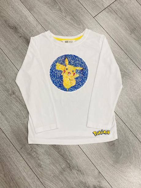 H&m pokémon glitrové tričko veľ. 110/116, h&m,116