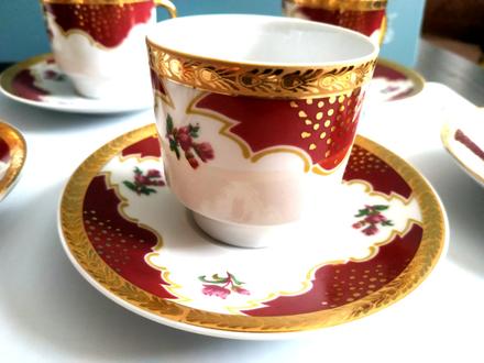 Porcelán mokka kávový servis - 6+6 šálky + podšálk, 