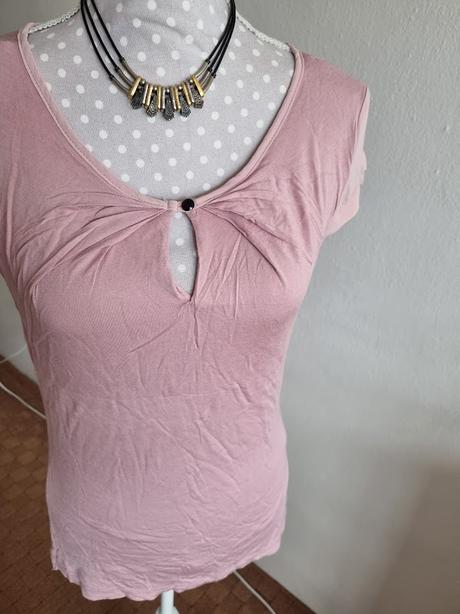 Bledoružový top h&m s tylovými rukávmi m, h&m,m