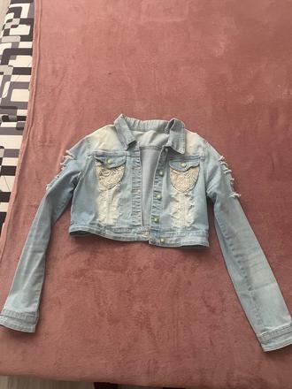 Riflový kabát kratky s čipkou, s