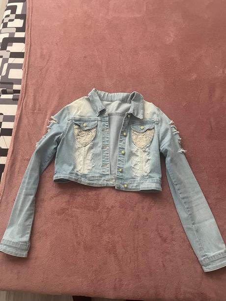 Riflový kabát kratky s čipkou, s