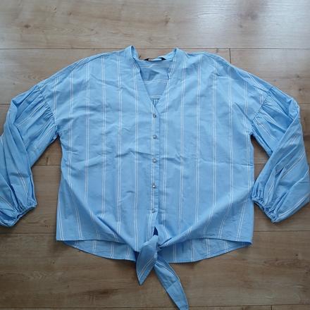 Bledomodrá bavlnená košeľa/blúzka na viazanie, f&f,44