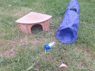 Domček, tunel a napájadlo pre zajačika, 