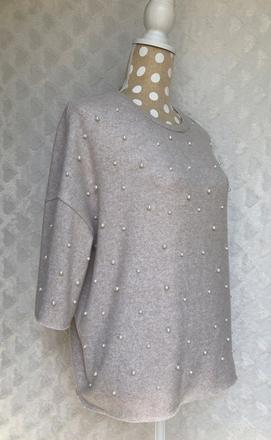 Jemný béžový pulóver s perličkami, zara,s