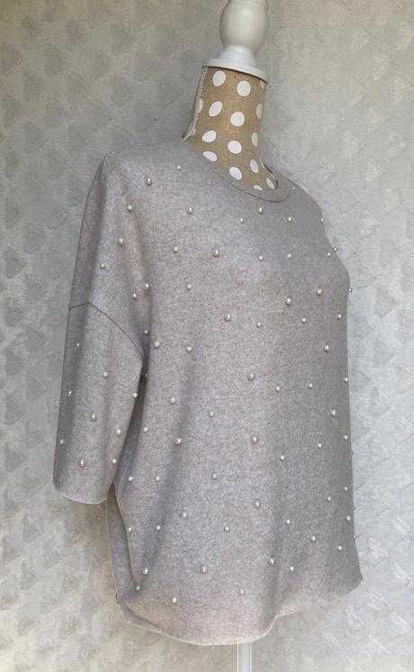 Jemný béžový pulóver s perličkami, zara,s