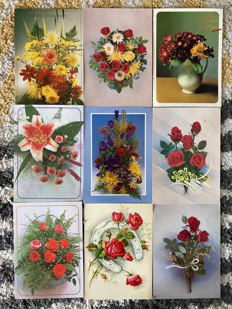Pohľadnice kvety 90te roky,