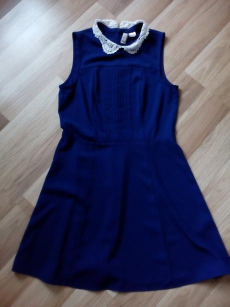 Modré šaty s čipkou, h&m,34