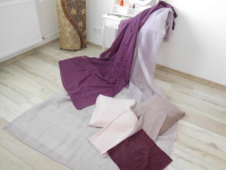 Borievkové záclony + vankúš 5x, v podobnom odtieni, 