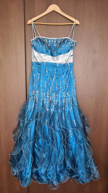 Spoločenské šaty modré s flitrami a kamienkami, 38