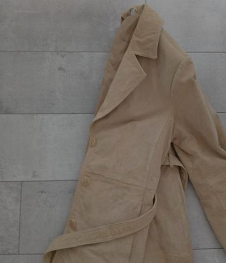 Kabát s opaskom brúsená koža v.38, 38