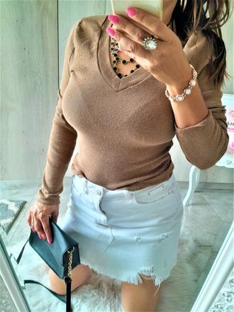 Hnedé rebrované tričko-m/l, m