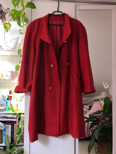 Červený oversize kabát/ červený vintage kabalt/ tň, l