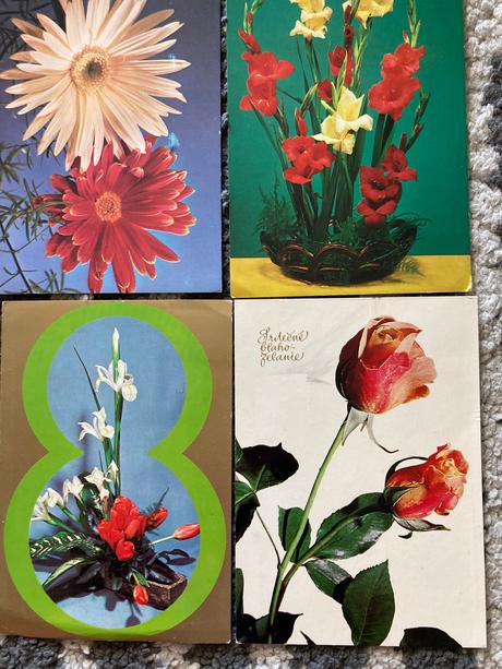 Retro kvetinkové pohľadnice 80-90te roky, 