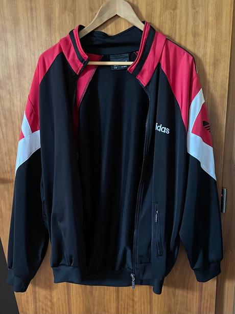Čierno-červená mikina na zips s logom športová, adidas,m