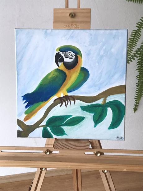 Ručne maľovaný obraz exotický papagáj ara,
