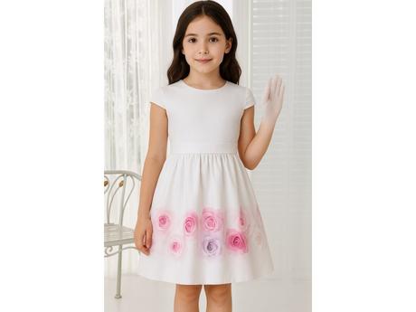 Dievčenské biele šaty s kvetinovou potlačou ruží, 152