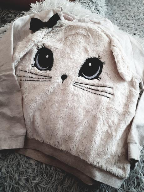 Nádherná huňatá mikinka s mačičkou a uškami, h&m,116