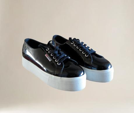 Dámske kožené tenisky superga na platforme v laku, 40