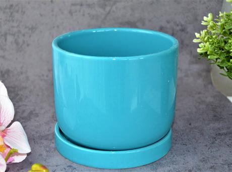 Tyrkysový kvetináč s miskou, 