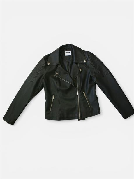 Dámska čierna motorkárska koženková bunda prechodn, l