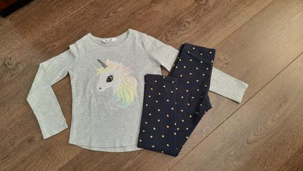 Legíny + tričko unicorn v.128/134, h&m,128
