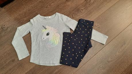 Legíny + tričko unicorn v.128/134, h&m,128