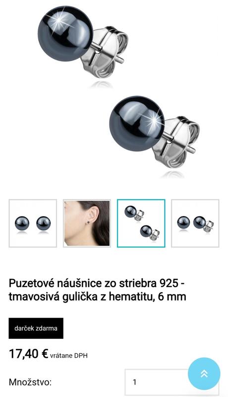 Strieborné náušnice, hematit,