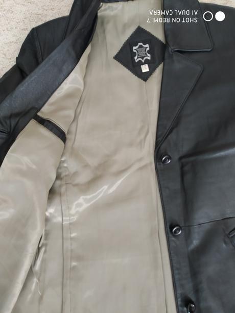 Kožené predĺžené sako, kabát, 42