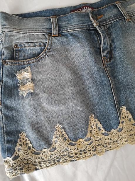 Sukňa s cipkou, denim,s