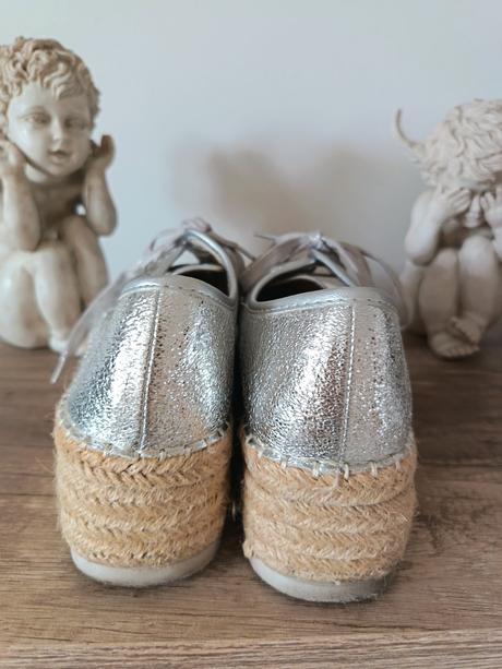Strieborne espadrilky na platforme, 39