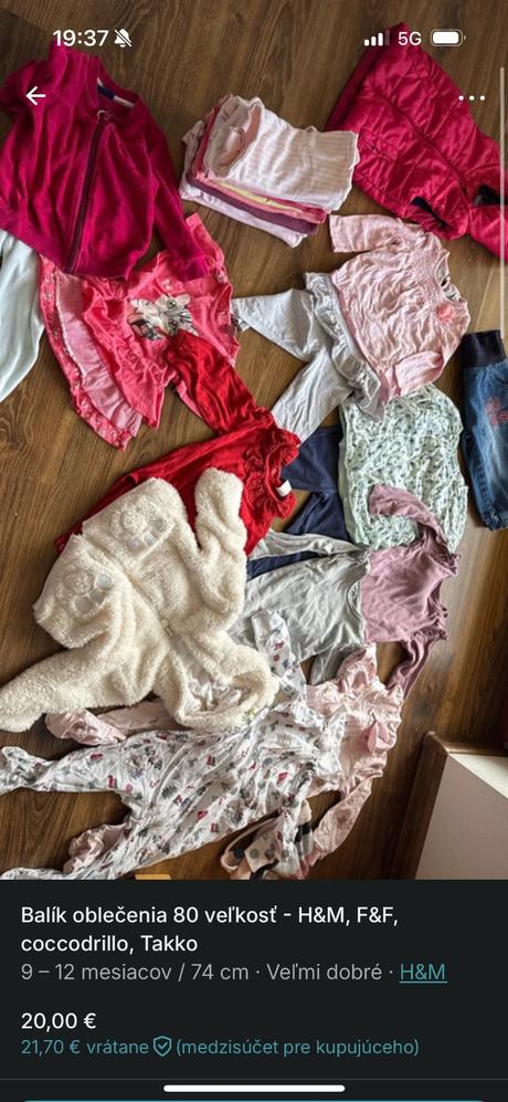 Veľký balík oblečenia 9-12 mesiacov, 68–80